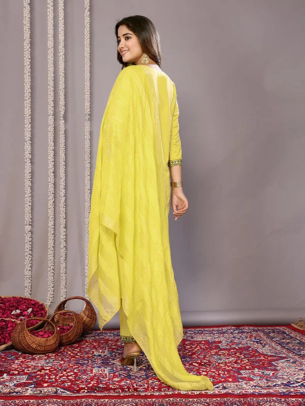 NOZ2TOZ Women's Cotton Blend Embroidered Straight Kurta Pant With Dupatta - Yellow Fashionable Track Pants NOZ2TOZ Women's Cotton Blend Embroidered Straight Kurta Pant With Dupatta - Yellow Fashionable Track Pants