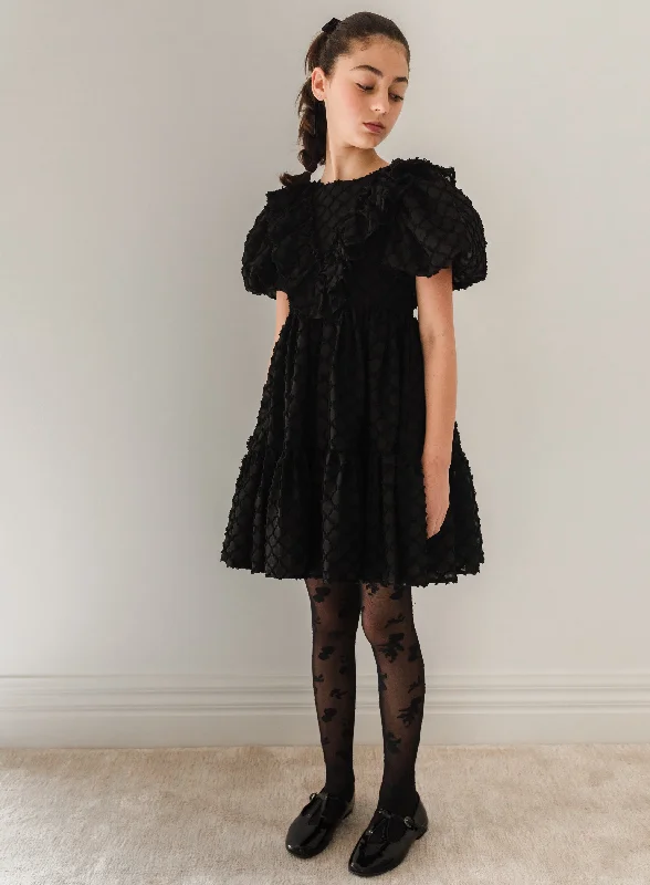 1206-Vine Burnout Puff Sleeve Dress 3/4 SLV-Black Tunics Luxurious high-end