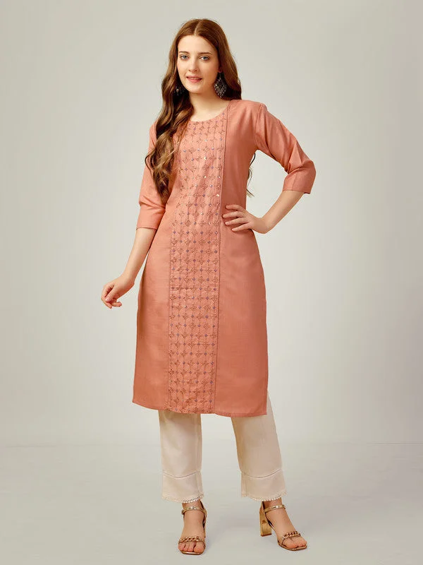 NOZ2TOZ Women Embroidered Cotton Blend Kurta Pant Set - Orange Fashionable Tapered Leg Pants NOZ2TOZ Women Embroidered Cotton Blend Kurta Pant Set - Orange Fashionable Tapered Leg Pants