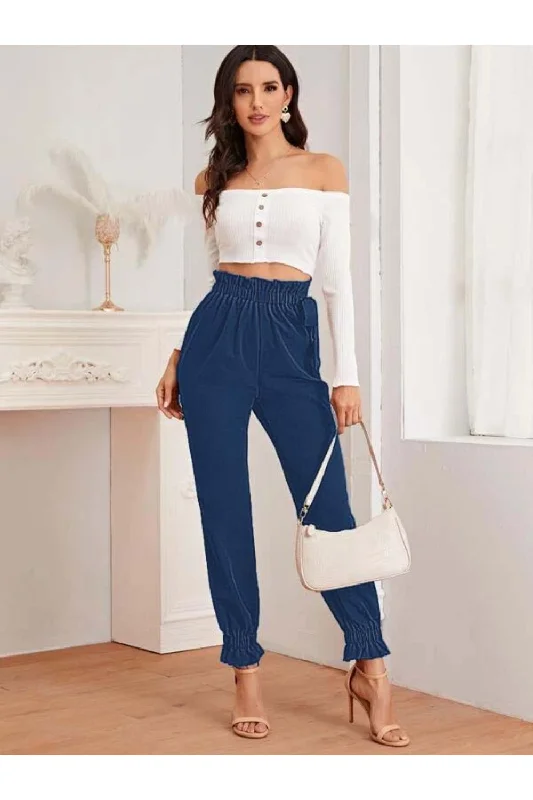 Paperbag Waist Knotted Tapered Denim Pants Fashionable Tapered Leg Pants