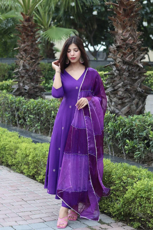 NOZ2TOZ Women's Viscose Embroidered Angarkha Kurta Pant With Dupatta - Purple Chic Black Leggings NOZ2TOZ Women's Viscose Embroidered Angarkha Kurta Pant With Dupatta - Purple Chic Black Leggings