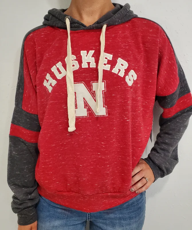 NEBRASKA SPECKLE HOODIE - GREY/RED Graphic Hoodie Design Print