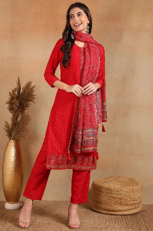 Ahika Maroon Silk Blend Straight Kurta Pant With Dupatta Trendy Palazzo Pants