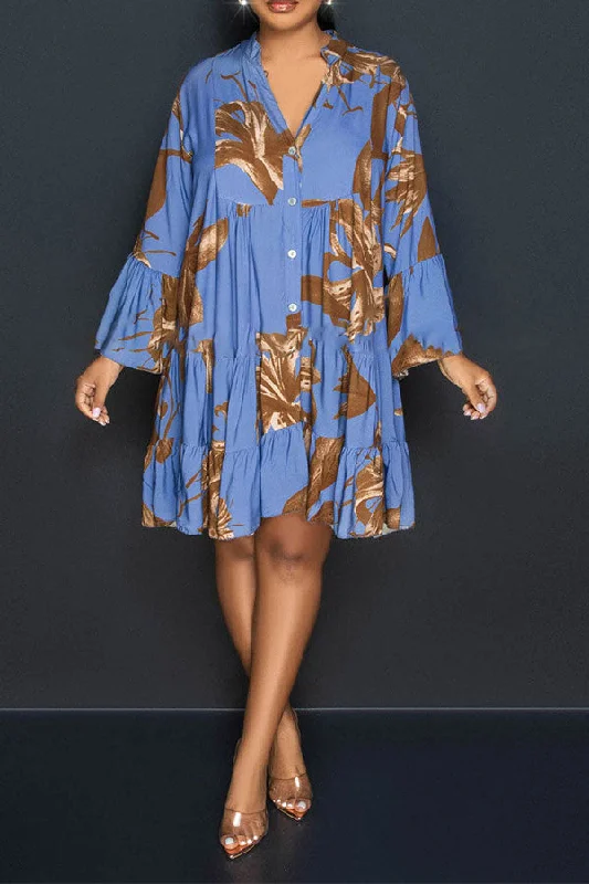 Floral Print Classic Swing Tiered Mini Dress Fashionable Polka Dot Mini Dress
