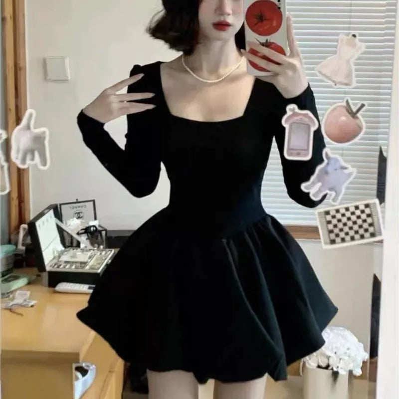 Wjczt Elegant Black Mini Dresses for Women Square Collar Long Sleeve A-line Korean Fashion Y2K Autumn New One Piece Mini Vestidos Elegant Satin Mini Dress Wjczt Elegant Black Mini Dresses for Women Square Collar Long Sleeve A-line Korean Fashion Y2K Autumn New One Piece Mini Vestidos Elegant Satin Mini Dress