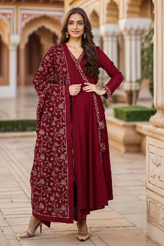Ahika Fuschia Poly Georgette Angrakha Pant With Dupatta High-Waist Yoga Pants