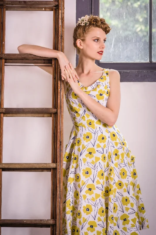 Chita Mustard & Cream Floral Dress Tunics Chic elegant