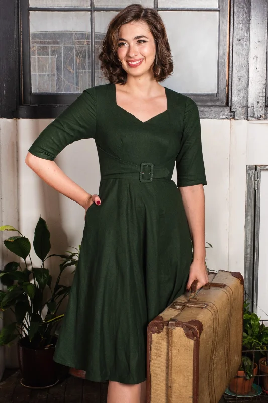 Esmee Green Linen Dress Tunics Leisure comfortable