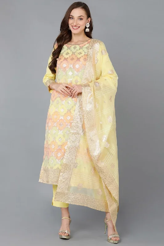 Ahika Yellow Poly Chanderi Woven Design Kurta Pant With Dupatta Comfortable Maternity Pants Ahika Yellow Poly Chanderi Woven Design Kurta Pant With Dupatta Comfortable Maternity Pants