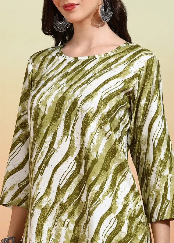 NOZ2TOZ Women's Crepe Printed Straight Kurta Pant With Dupatta - Mehndi Green Soft Stretch Pants NOZ2TOZ Women's Crepe Printed Straight Kurta Pant With Dupatta - Mehndi Green Soft Stretch Pants