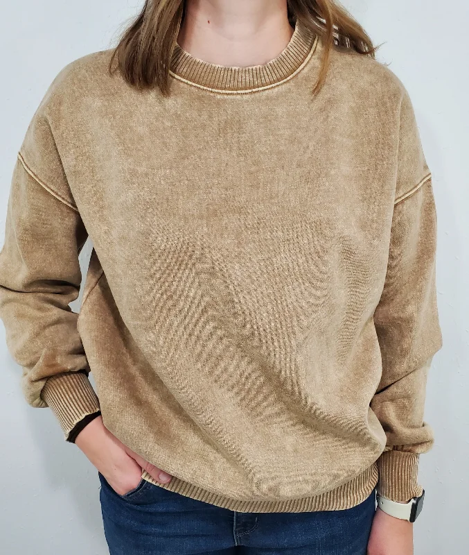 ACID WASHED FLEECE SWEATSHIRT Hoodie with Thumb Holes Functional Cozy