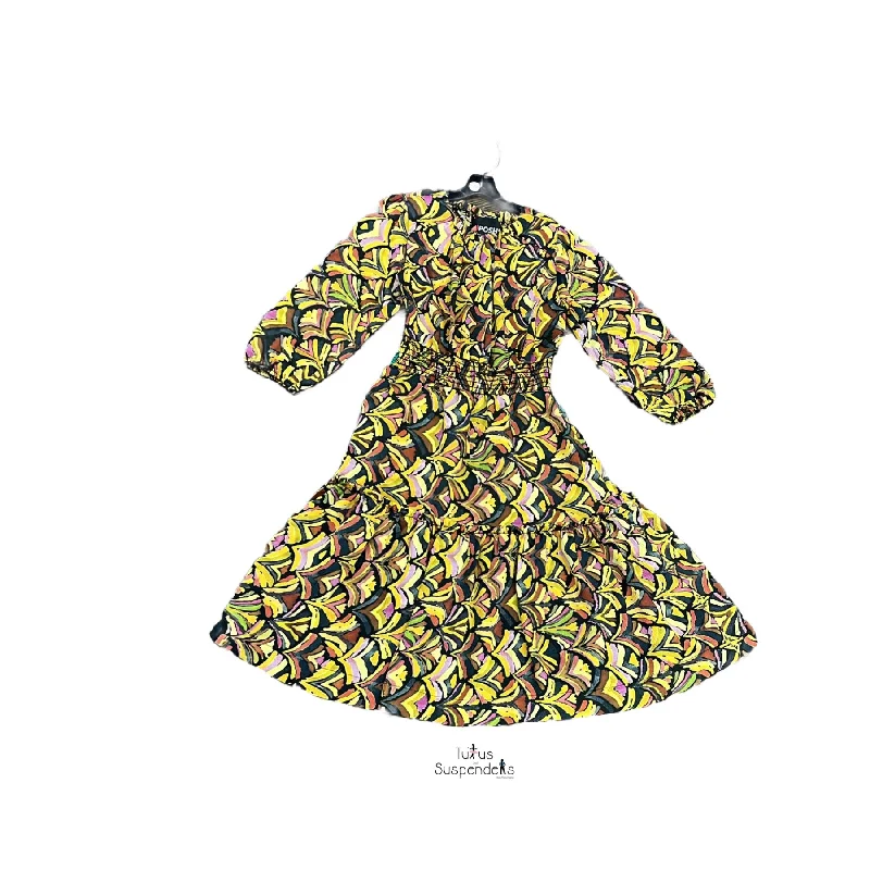 Yellowy Printed Smocked Dress J242-3583 Tunics Designer luxury