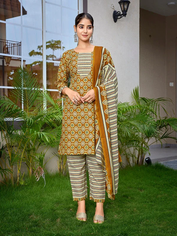 NOZ2TOZ Women's Cotton Blend Printed Straight Kurta Pant With Dupatta - Mustard Chic Faux Leather Pants NOZ2TOZ Women's Cotton Blend Printed Straight Kurta Pant With Dupatta - Mustard Chic Faux Leather Pants
