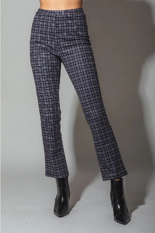 Black Plaid High Waist Cropped Pants High-Waist Trousers