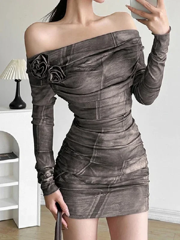 Wjczt All Over Print Off Shoulder Flower Decor Ruched Mini Dress Elegant Lace Mini Dress Wjczt All Over Print Off Shoulder Flower Decor Ruched Mini Dress Elegant Lace Mini Dress