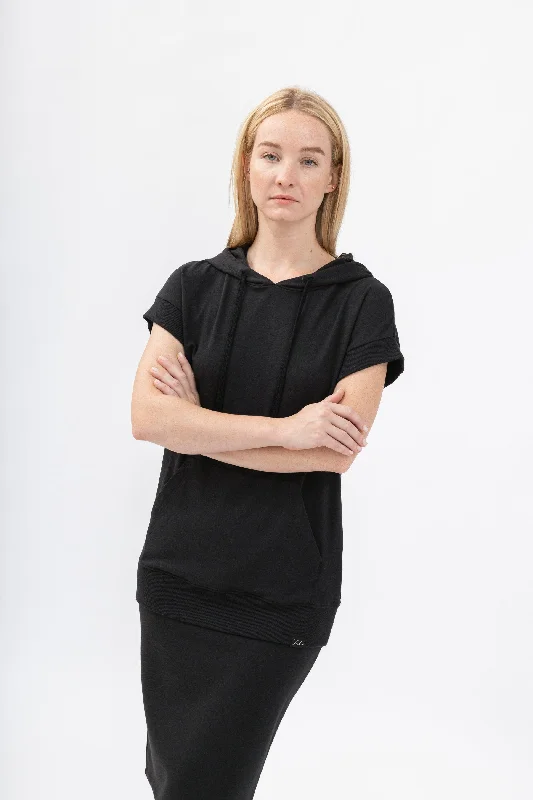 Bamboo Short Sleeve Hoodie Hoodie with Elastic Waist Stretchable Comfortable