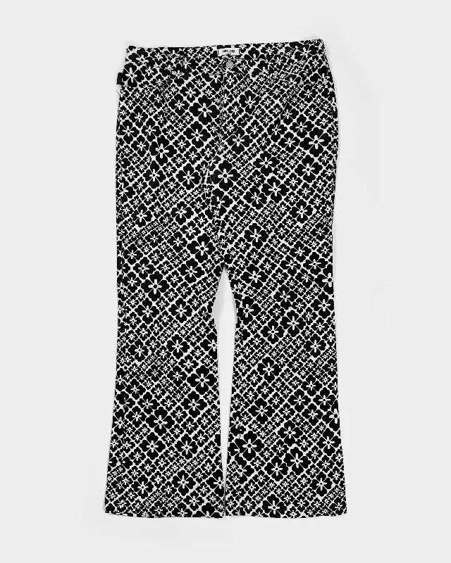 Moschino Black Flower Print Flare Pants 2000's Soft Stretch Pants