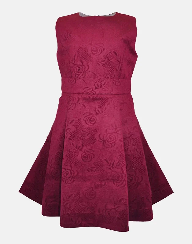 Diana: Burgundy embossed floral dress & headband Crew Neckline Sporty