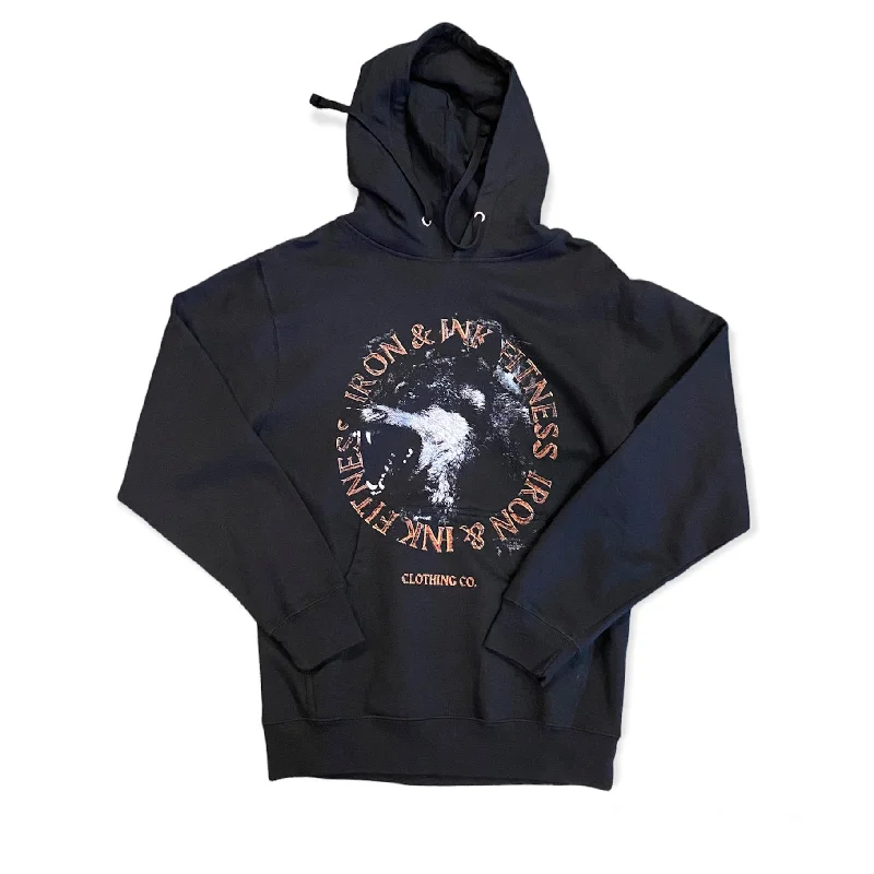 Vintage Wolf Unisex Pull Over Hoodie- Black Hoodie with Typography Text Message