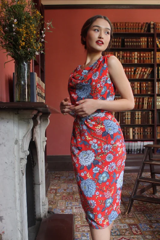 Thea Red & Blue Floral Dress Tunics Stylish elegant