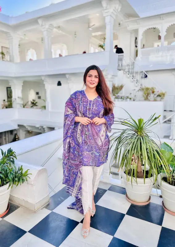 NOZ2TOZ Women's Viscose Printed Straight Kurta Pant With Dupatta - Purple Stylish Slim Trousers NOZ2TOZ Women's Viscose Printed Straight Kurta Pant With Dupatta - Purple Stylish Slim Trousers