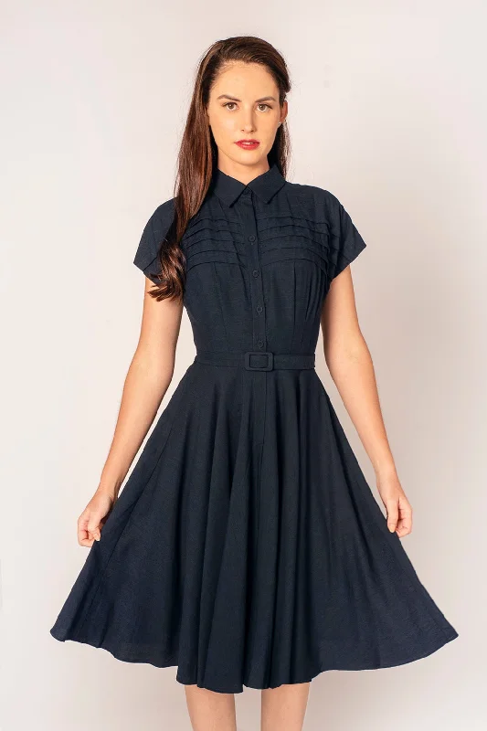 Sammy Navy Linen Dress Tunics Business professional