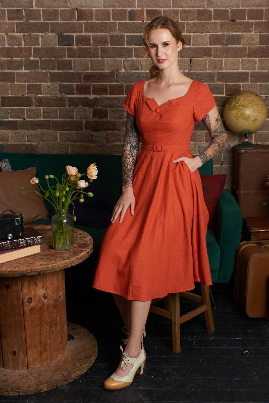 Juliet Cross Collar Burnt Orange Dress empire Waist empire