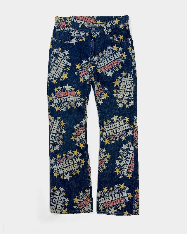 Hysteric Glamour Logo Printed Denim Pants 2000's Comfortable Jogger Trousers
