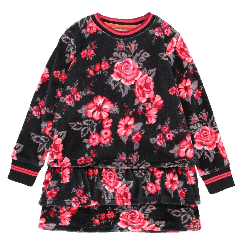 Velour Floral Dress Tunics Formal black