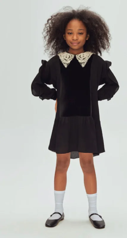 Black Lacey collar Dress DS01851 Tunics Chic elegant