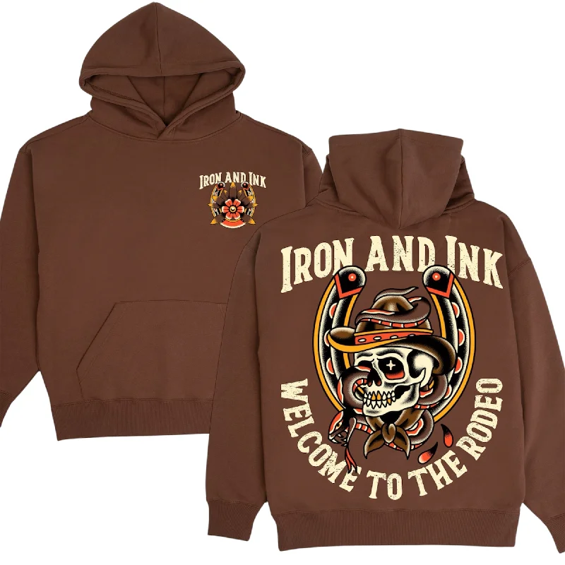 (Early Access) New "Welcome to the rodeo" heavy wt garment dyed hoodie-Brown Hoodie with Ribbed Cuffs Snug Fit Comfort
