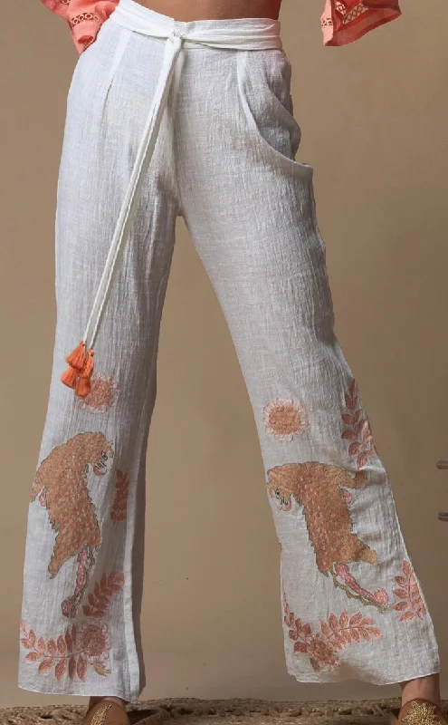 White Embroidered Pants Fashionable Sporty Pants
