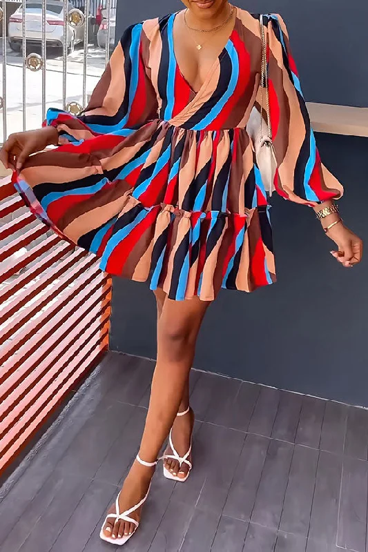 Color Block Classic Tiered Ruffle Mini Dress Cozy Wraparound Mini Dress