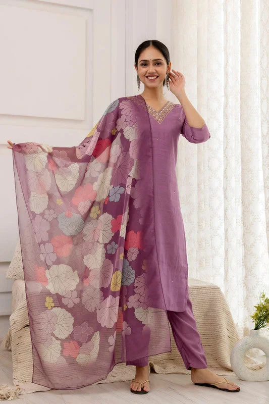 NOZ2TOZ Women's Viscose Yoke Design Solid Straight Kurta Pant With Dupatta - Purple Formal Linen Trousers NOZ2TOZ Women's Viscose Yoke Design Solid Straight Kurta Pant With Dupatta - Purple Formal Linen Trousers