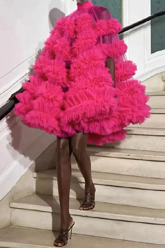 Patchwork Tulle Romantic Tiered Ruffles Mini Dress Cozy Cotton Mini Dress