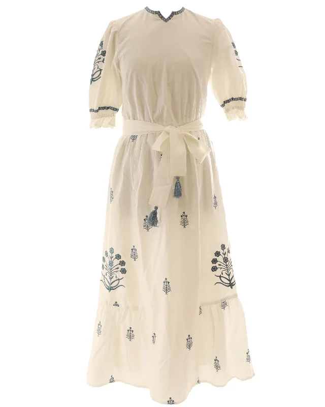 HDR110-EMBROIDERED FLOWER DRESS-White Tunics Chinos classic