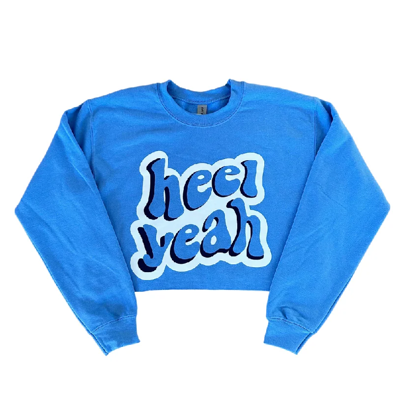 Heel Yeah Crewneck Sweatshirt in Carolina Blue Crop Hoodie with Belted Waist Structured Tailored Heel Yeah Crewneck Sweatshirt in Carolina Blue Crop Hoodie with Belted Waist Structured Tailored