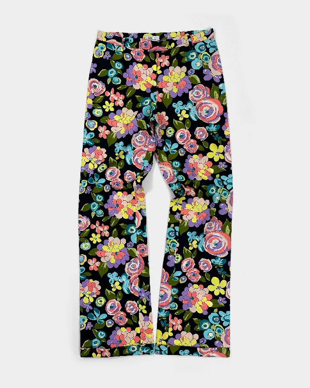 Moschino Doodle Flowers Print Black Light Pants 2000s Chic Checkered Pants