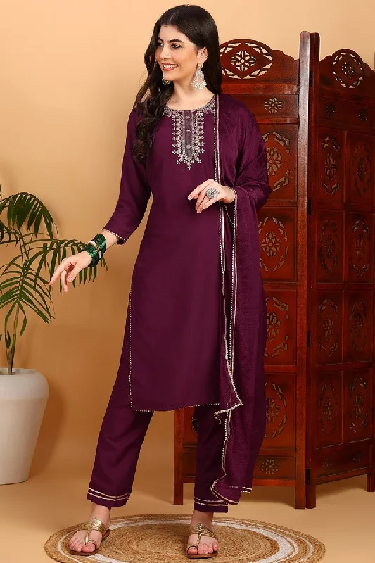 Ahika Silk Blend Burgundy Embroidered Straight Kurta Pant With Dupatta Trendy Printed Leggings Ahika Silk Blend Burgundy Embroidered Straight Kurta Pant With Dupatta Trendy Printed Leggings