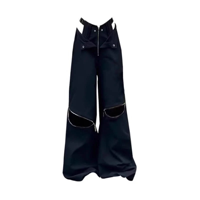 Techwear Knee Zipper Black Fashion Wide Loose Pants Soft Sweatpants Style