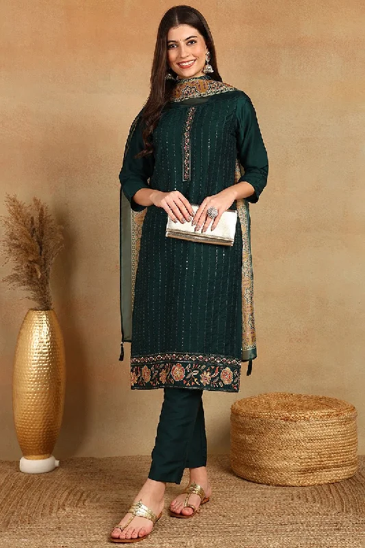 Ahika Green Silk Blend Straight Kurta Pant With Dupatta Stylish Casual Pants