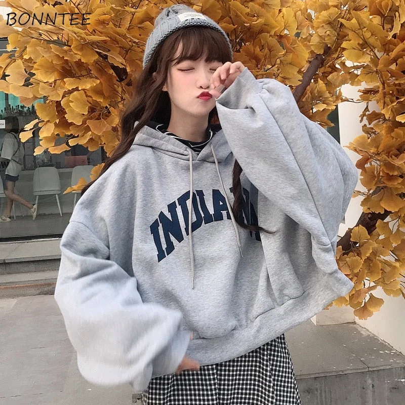 Women Hooded Oversize Thick Plus Velvet Loose False Two-piece Letter Print Hoodie Hoodie with Distressed Vintage Worn Women Hooded Oversize Thick Plus Velvet Loose False Two-piece Letter Print Hoodie Hoodie with Distressed Vintage Worn