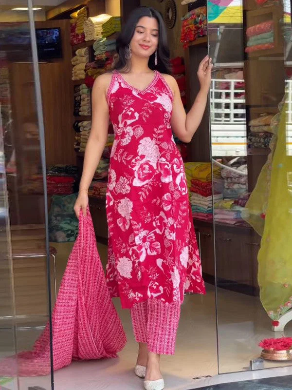 NOZ2TOZ Women's Viscose Printed Straight Kurta Pant With Dupatta - Pink Trendy Wide-Legged Trousers NOZ2TOZ Women's Viscose Printed Straight Kurta Pant With Dupatta - Pink Trendy Wide-Legged Trousers