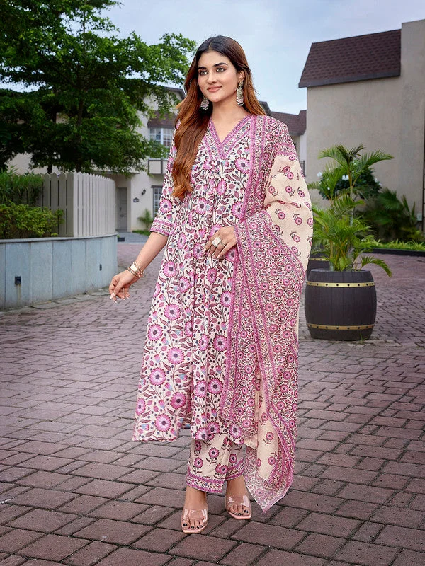 NOZ2TOZ Women's Viscose Printed Flared Kurta Pant With Dupatta - Pink High-Waist Jogger Pants NOZ2TOZ Women's Viscose Printed Flared Kurta Pant With Dupatta - Pink High-Waist Jogger Pants