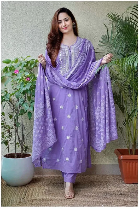 NOZ2TOZ Women's Viscose Floral Embroidered Straight Kurta Pant With Dupatta - Lavender Wide-Legged Palazzos NOZ2TOZ Women's Viscose Floral Embroidered Straight Kurta Pant With Dupatta - Lavender Wide-Legged Palazzos