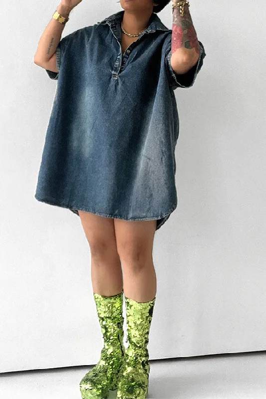 Gradient Laid Back Denim Mini Dress Trendy Wraparound Mini Dress