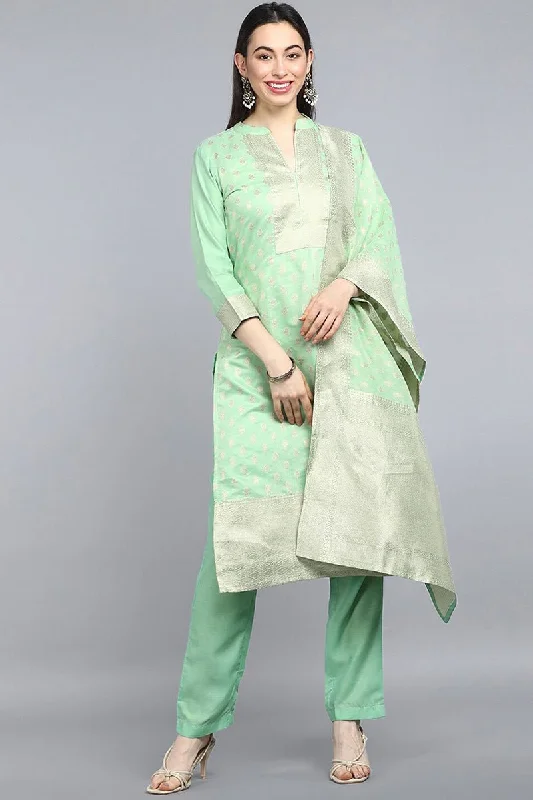 Ahika Lime Green Poly Chanderi Straight Kurta Pant With Dupatta Comfy Zip-Up Pants
