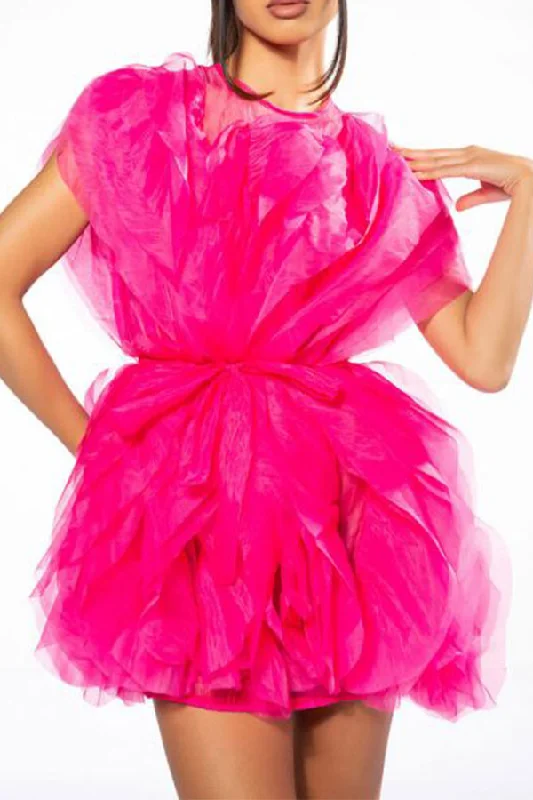 Solid Color Rocking Tulle Ruffles Tiered Mini Dress Elegant Satin Lace Mini Dress
