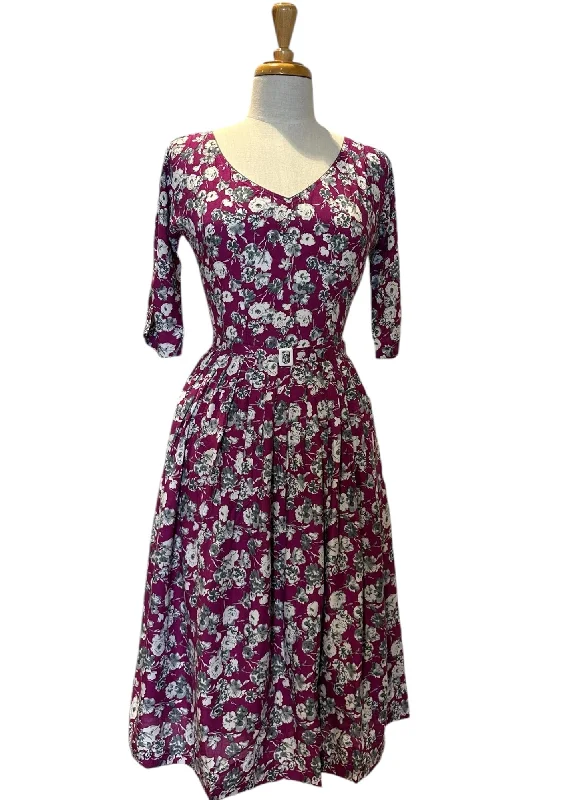 Clarissa Purple Floral Dress Shift Classic Vintage