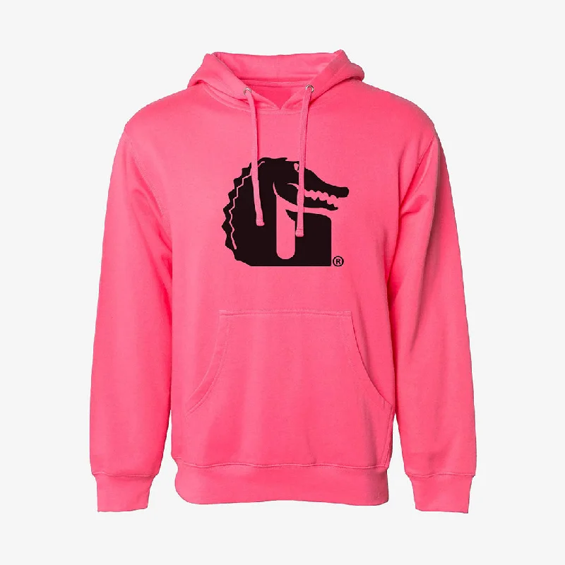Gator Wader Logo Hoodie | Pink Hoodie with Typography Text Message